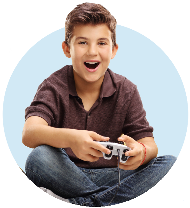 Boy with game controller